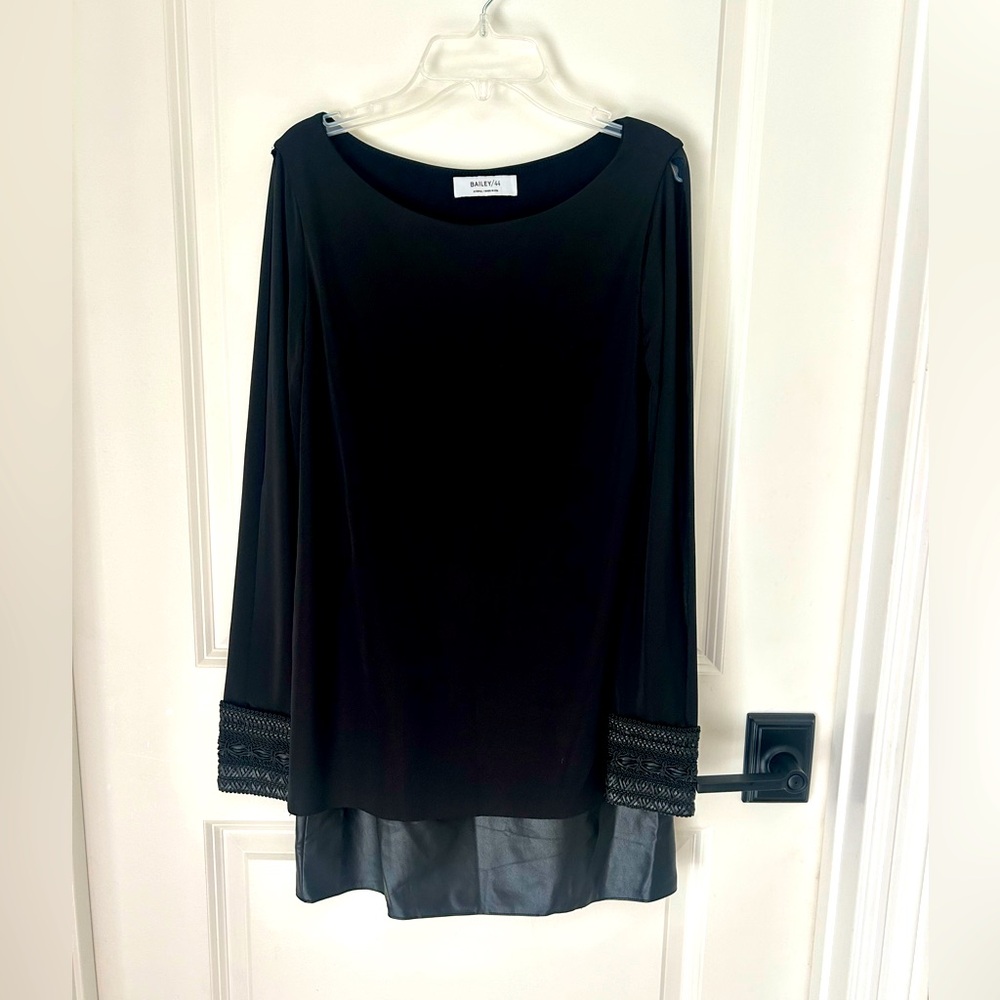 Bailey 44 Black Faux Leather And Fabric Split Sleeve Long Sleeve Dress Sz XS